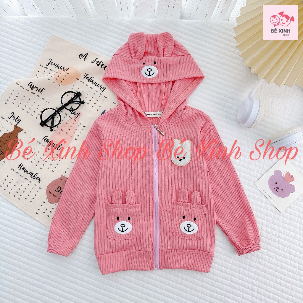 Áo Khoác Dài Tay Mùa Đông Cho Em Bé Trai Bé Gái 8-18kg Áo Khoác Thun Gân Tay Dài Có Nón Cho Bé Trai Gái AK TAI GẤU
