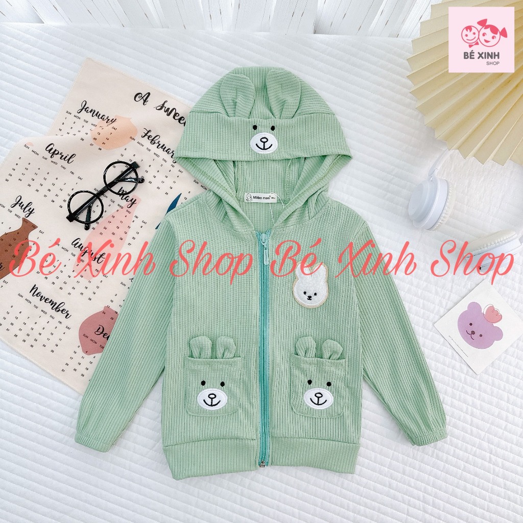 Áo Khoác Dài Tay Mùa Đông Cho Em Bé Trai Bé Gái 8-18kg Áo Khoác Thun Gân Tay Dài Có Nón Cho Bé Trai Gái AK TAI GẤU