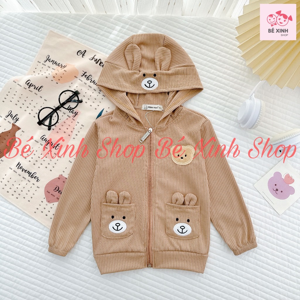 Áo Khoác Dài Tay Mùa Đông Cho Em Bé Trai Bé Gái 8-18kg Áo Khoác Thun Gân Tay Dài Có Nón Cho Bé Trai Gái AK TAI GẤU