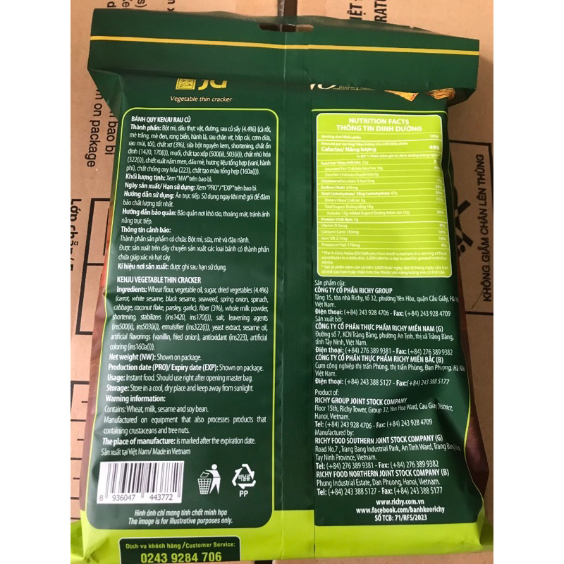 Bánh Richy Kenju Quy Rau Củ Vegetable Thin Cracker Bịch