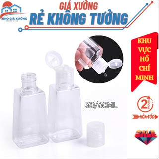  Chai Nhựa Trong Suốt 30ml/60ml - Chai Rỗng Hình Thang Đựng Nước Rửa Tay ,Tinh Dầu - Có Nắp Bật Tiện Dụng