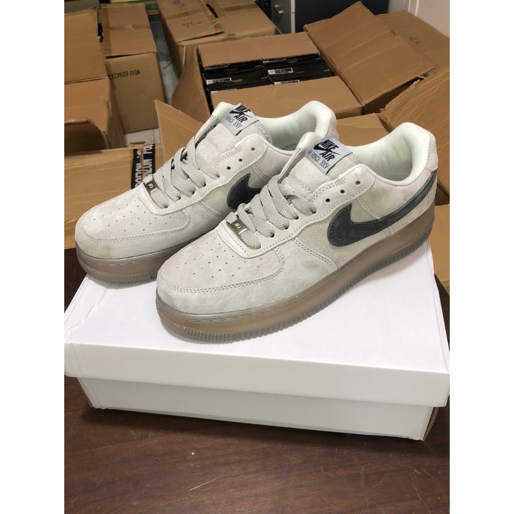 Giày thể thao Sneaker Air Force 1, Af1 màu xám trắng da lộn bản cao cấp full bill box