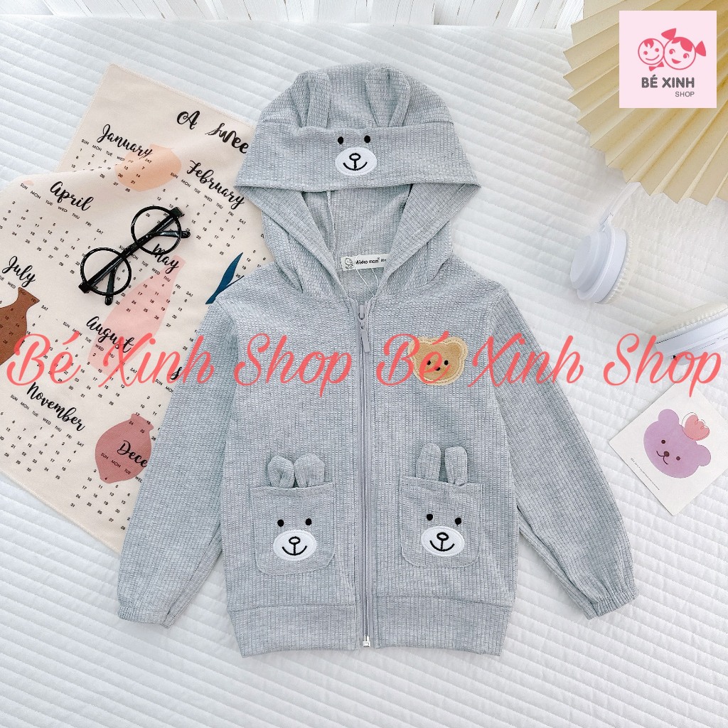 Áo Khoác Dài Tay Mùa Đông Cho Em Bé Trai Bé Gái 8-18kg Áo Khoác Thun Gân Tay Dài Có Nón Cho Bé Trai Gái AK TAI GẤU