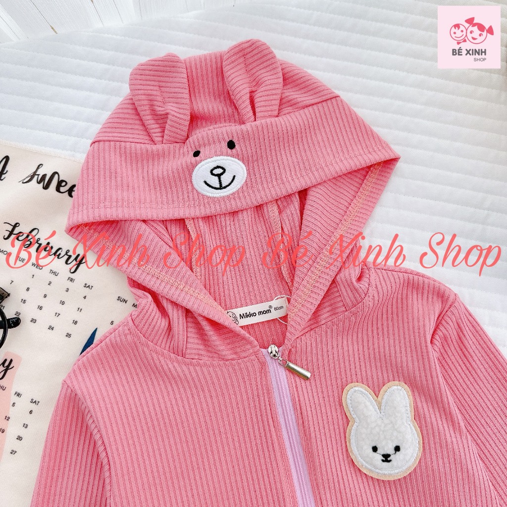 Áo Khoác Dài Tay Mùa Đông Cho Em Bé Trai Bé Gái 8-18kg Áo Khoác Thun Gân Tay Dài Có Nón Cho Bé Trai Gái AK TAI GẤU