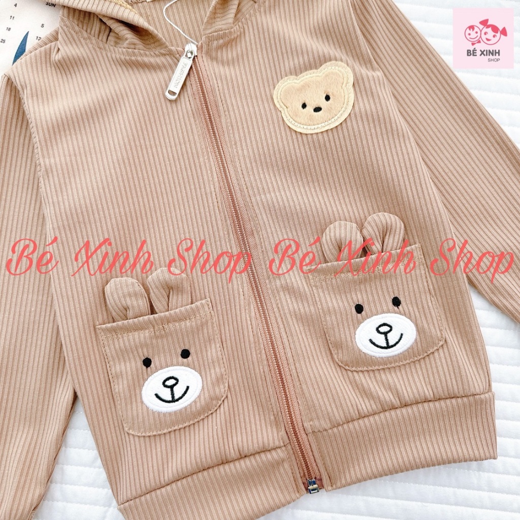 Áo Khoác Dài Tay Mùa Đông Cho Em Bé Trai Bé Gái 8-18kg Áo Khoác Thun Gân Tay Dài Có Nón Cho Bé Trai Gái AK TAI GẤU