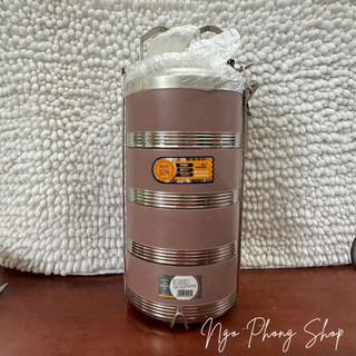 Cặp lồng 4 tầng giữ nhiệt nhiều ngăn cao cấp, tiện lợi- hộp cơm văn phòng inox 100% - gamen 4 ngăn xanbo