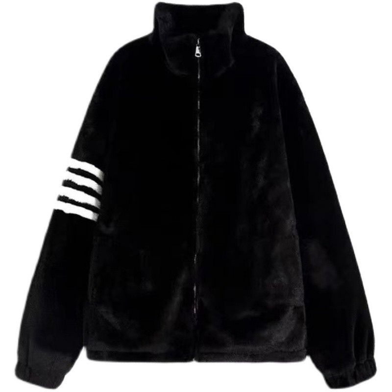 Áo Khoác Lông Cừu Phối Hoạ Tiết Kẻ Sọc Tay Siêu Dày Dặn