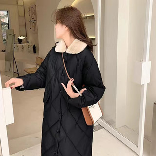 Áo phao siêu nhẹ dáng dài trần trám cổ lông