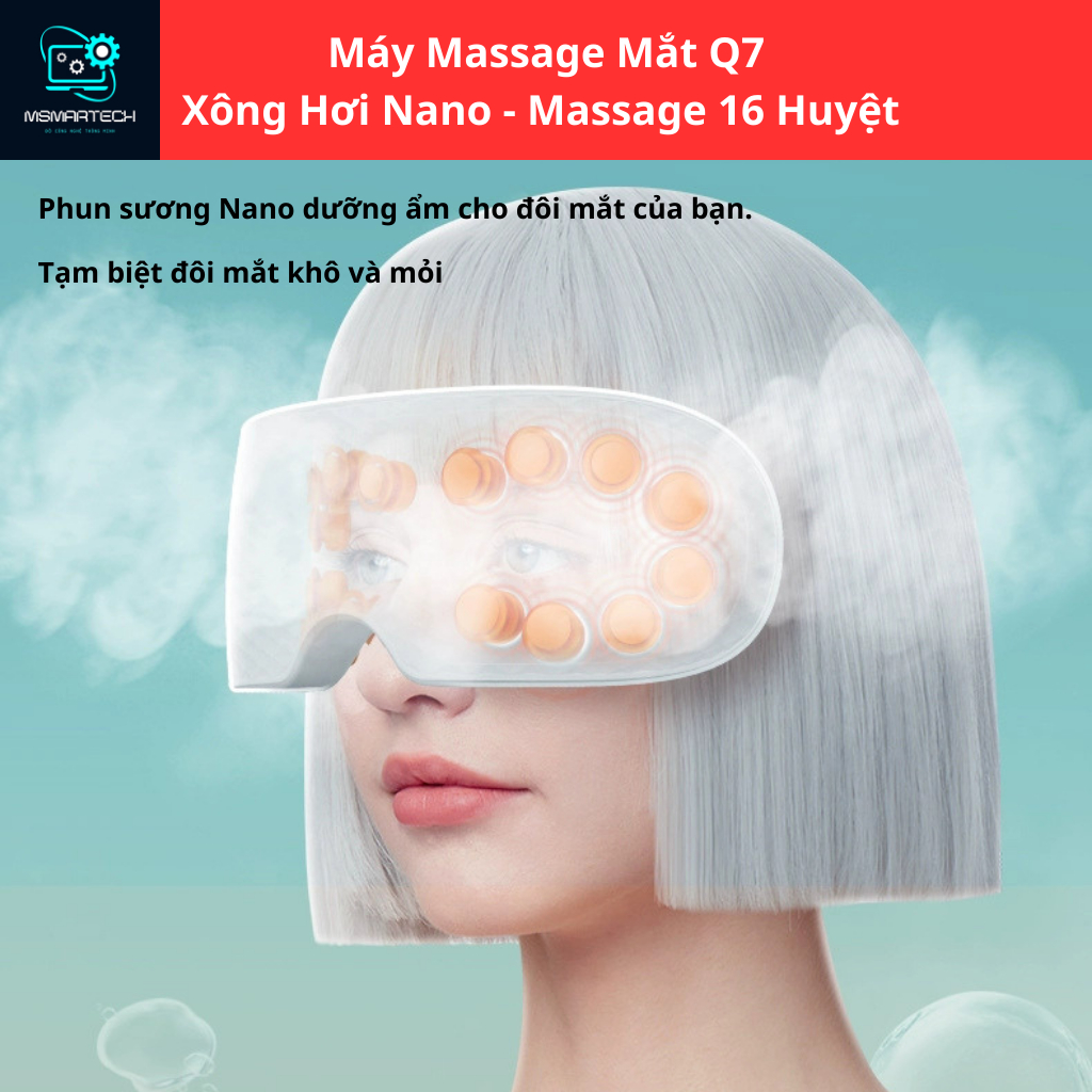 Máy massage mắt Q7 mát xa huyệt, xông hơi dưỡng ẩm mắt với massgae 16 huyệt