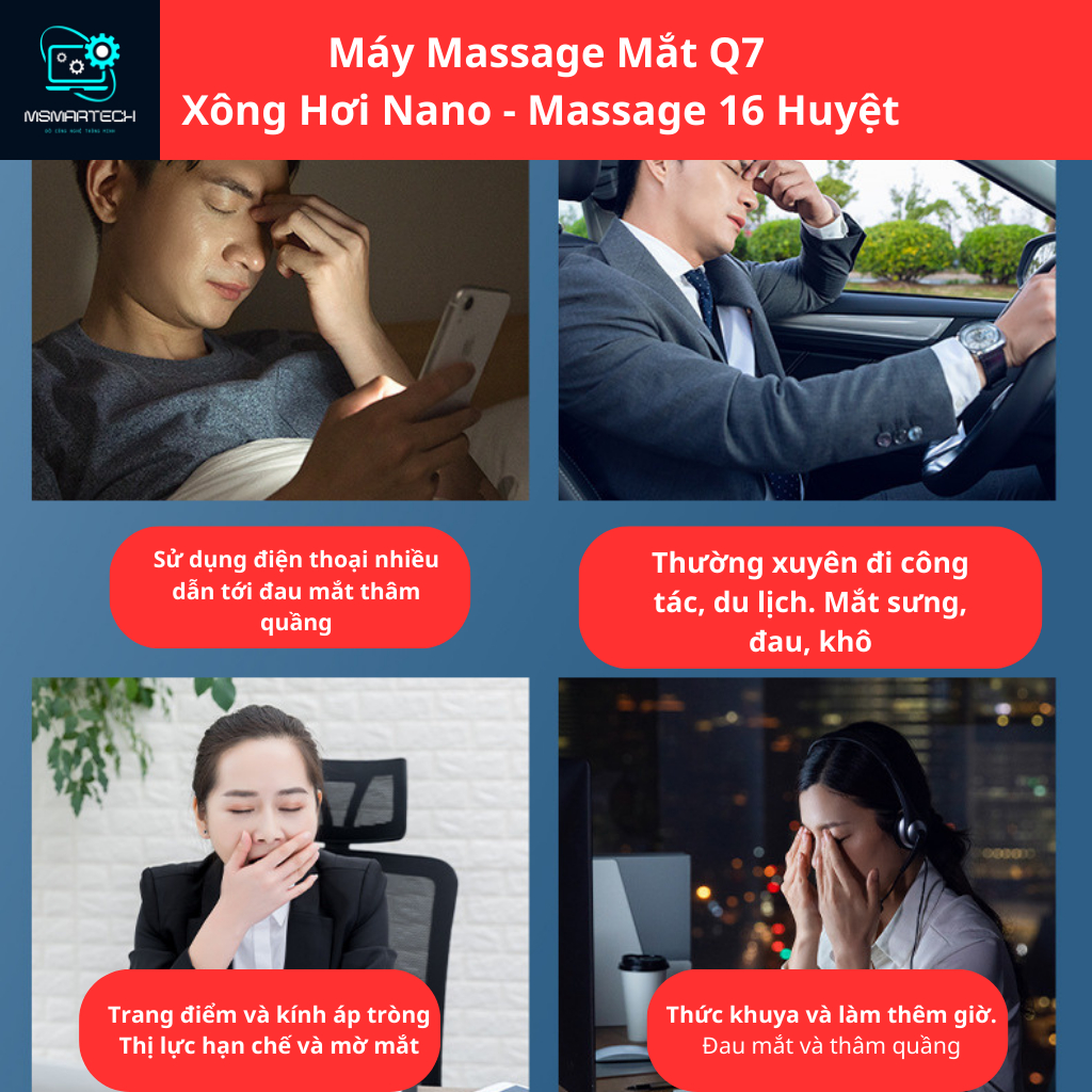Máy massage mắt Q7 mát xa huyệt, xông hơi dưỡng ẩm mắt với massgae 16 huyệt