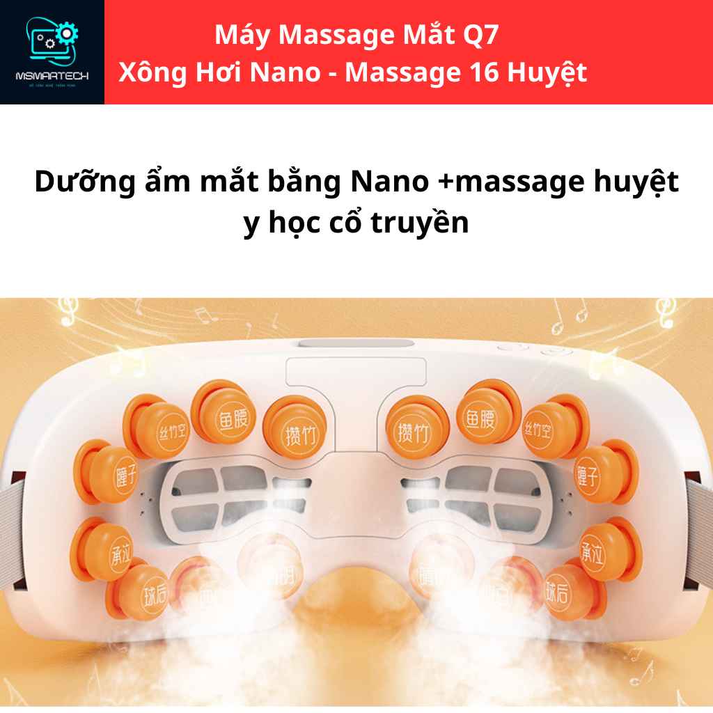 Máy massage mắt Q7 mát xa huyệt, xông hơi dưỡng ẩm mắt với massgae 16 huyệt