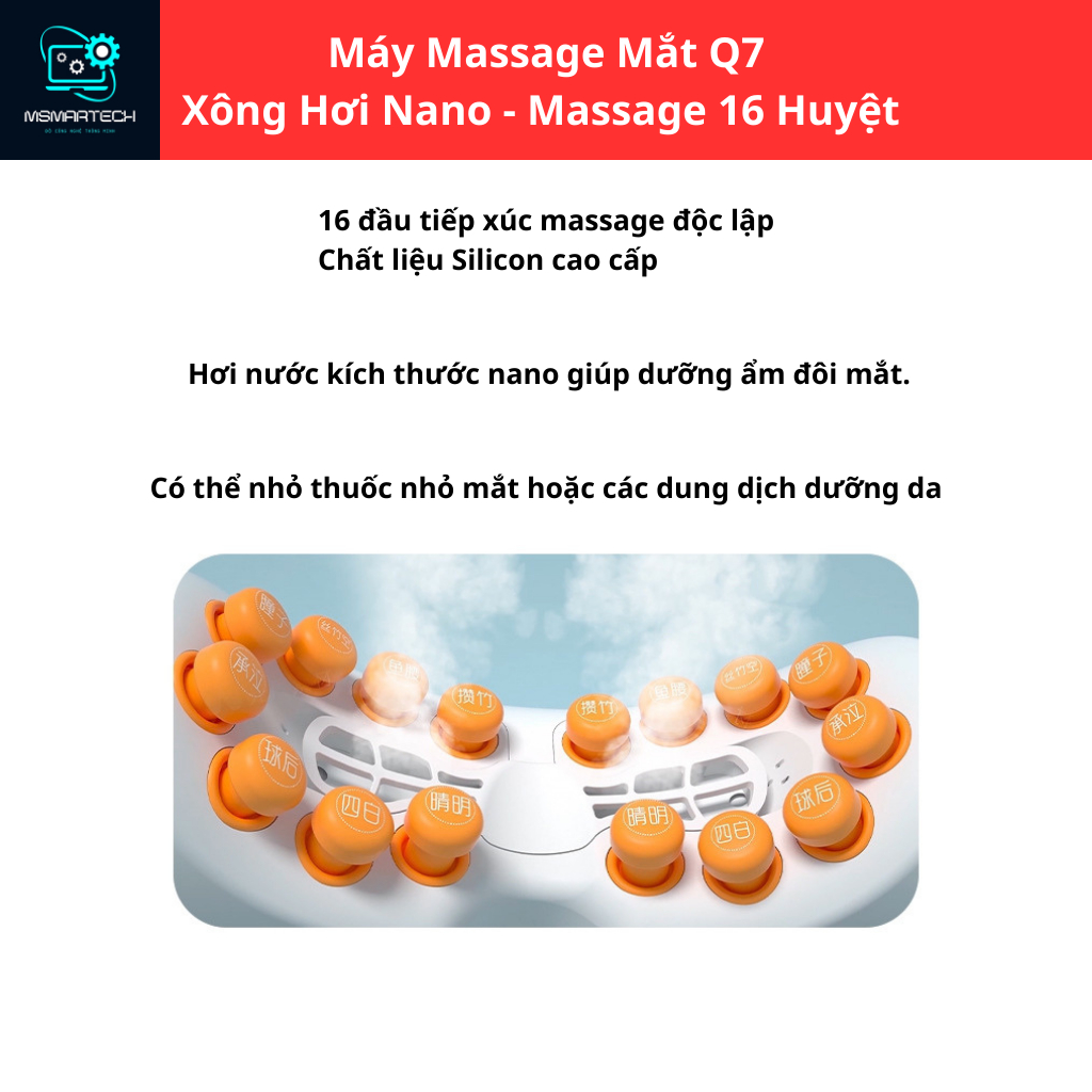 Máy massage mắt Q7 mát xa huyệt, xông hơi dưỡng ẩm mắt với massgae 16 huyệt