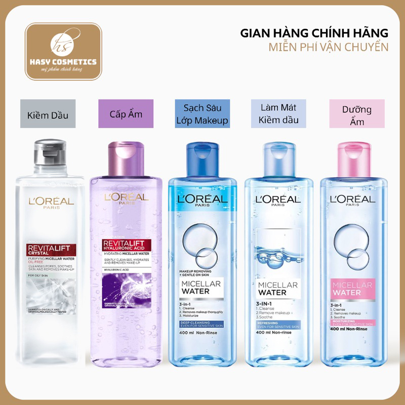 Nước tẩy trang Loreal Đủ 5 Màu L'Oréal Micellar 400ml