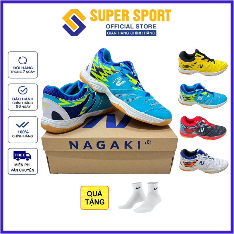Giày cầu lông, Giày bóng chuyền Nagaki Karyu nam nữ chính hãng màu xanh tặng tất dệt kim - Đế khâu bền chơi sân bê tông