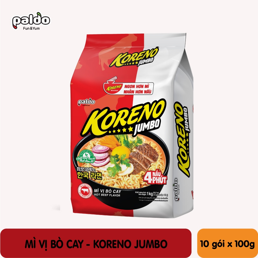 Mì cay Koreno Jumbo 10 Gói*100G 3 hương vị