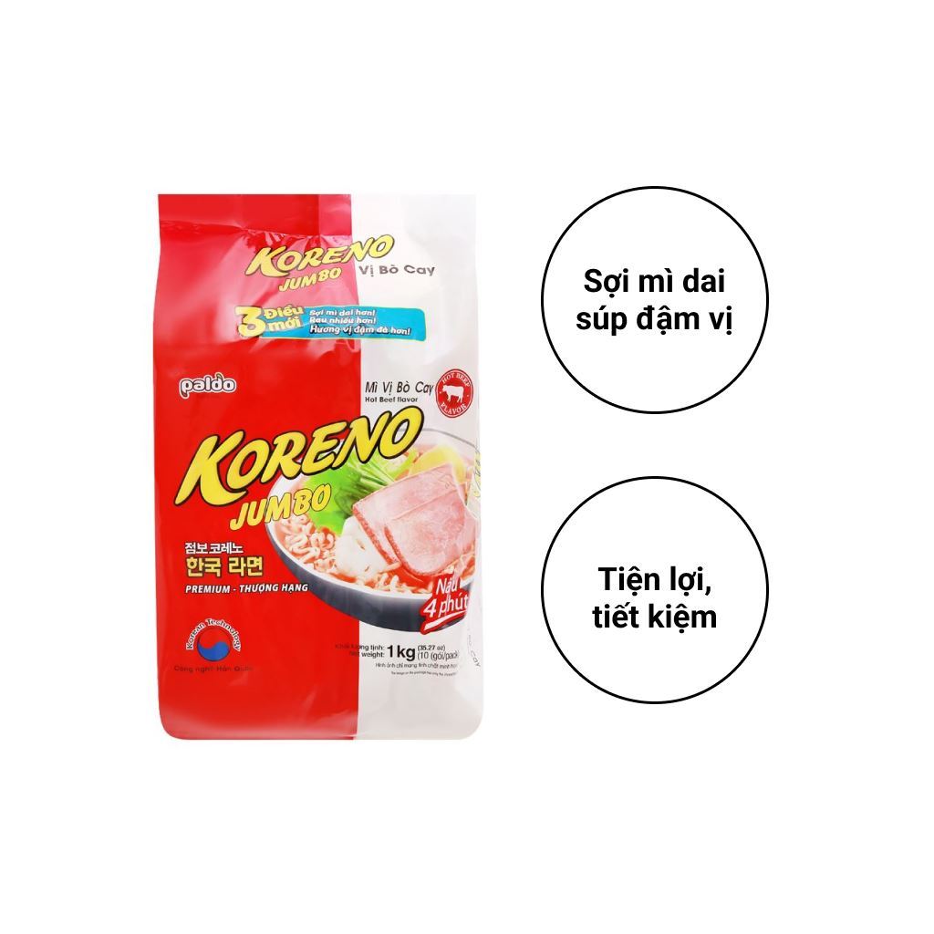 Mì cay Koreno Jumbo 10 Gói*100G 3 hương vị