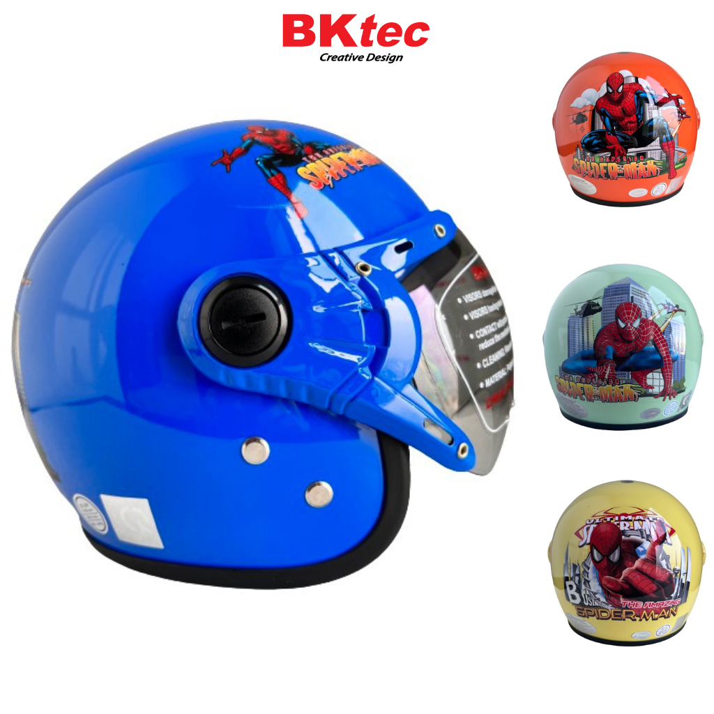 Mũ bảo hiểm trẻ em trùm đầu - BKtec BK32 Spider Man - Dành cho bé Nặng dưới 25kg - Bé từ 4 đến 8 tuổi - Vòng đầu 50-52cm