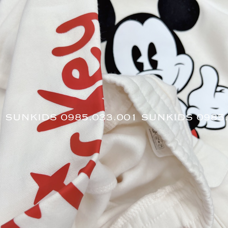 Bộ nỉ thu đông bé gái bé trai Mickey hoodie quần túi hộp