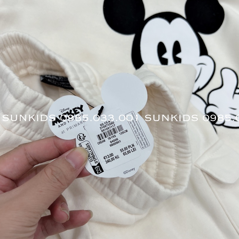 Bộ nỉ thu đông bé gái bé trai Mickey hoodie quần túi hộp