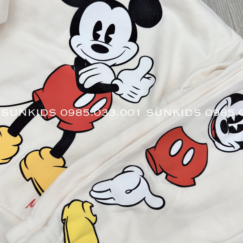 Bộ nỉ thu đông bé gái bé trai Mickey hoodie quần túi hộp