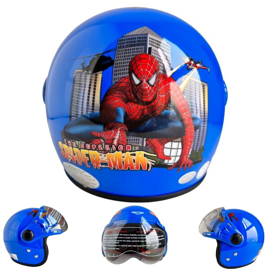 Mũ bảo hiểm trẻ em trùm đầu - BKtec BK32 Spider Man - Dành cho bé Nặng dưới 25kg - Bé từ 4 đến 8 tuổi - Vòng đầu 50-52cm