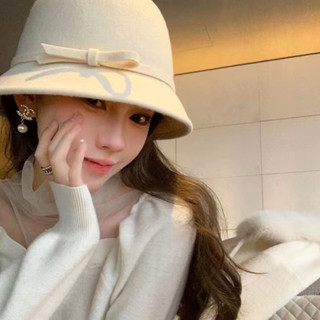 Mũ dạ ép màu kem sáng đính nơ sang chảnh(Sh112)