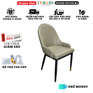 Ghế Ăn Bọc Da Pu YoLo Monet Tay, Chân Sắt Sơn Tĩnh Điện. Nhập Khẩu Cao Cấp Hiện Đại, Phù Hợp Căn Hộ Chung Cư Gia Đình