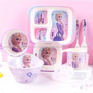 Bộ ăn dặm chén tô ly đĩa muỗng nĩa nhựa melamine hình Elsa Anna Frozen phần 2 cho bé gái trẻ em