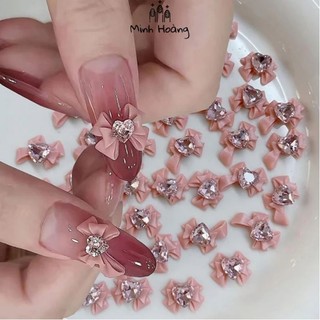 Set 10 Charm nơ đính đá hình trái tim trang trí móng tay