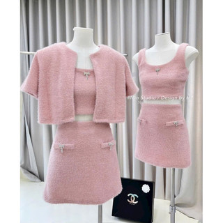 Set 3 chi tiết chất lông thỏ đính đá S78 9 ( tặng kèm nơ)-/Shyncloset