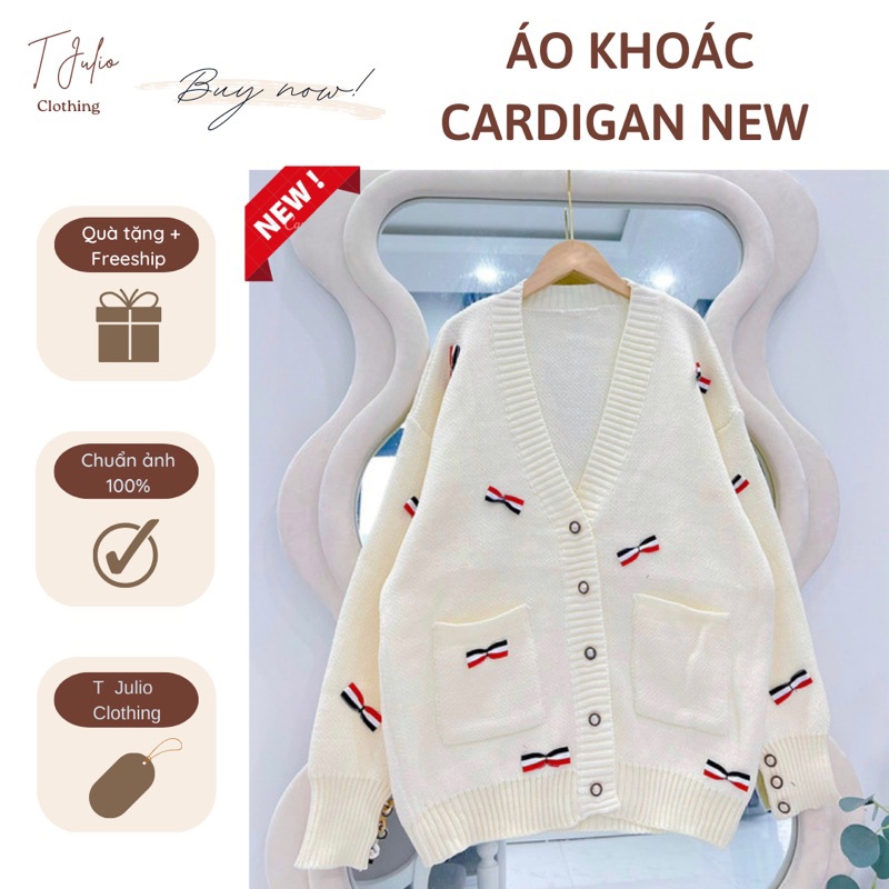 Khoác Cardigan Dáng Dài Đính " Nơ " Siêu Xinh Phong Cách Hàn Quốc