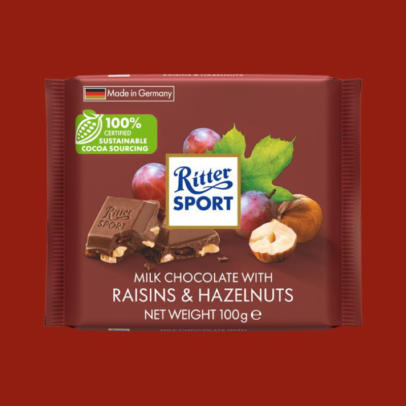 SOCOLA RITTER SPORT ĐỨC 100G FINE MILK/ RAISINS HAZELNUTS/  DARK CHOCOLATE 61% 74% 81%