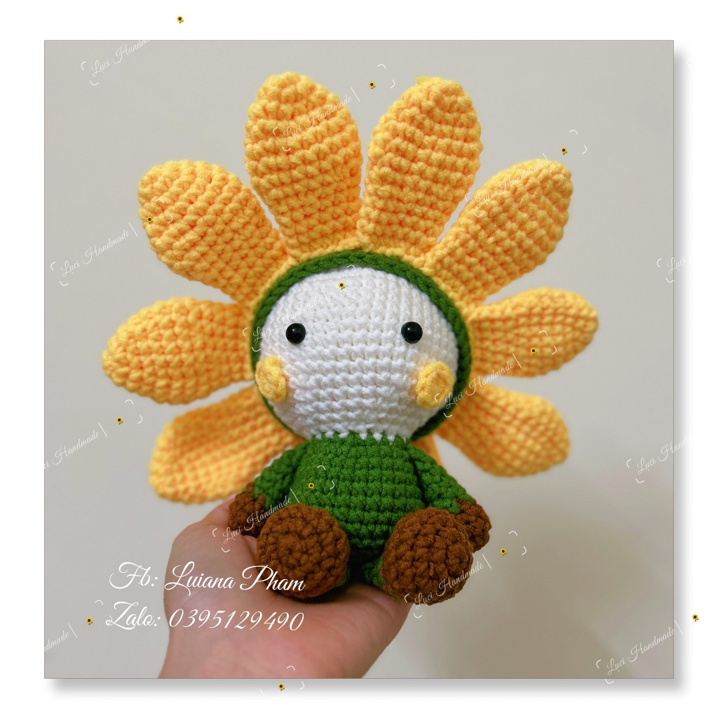 Búp Bê Nhồi Bông Hoa Hướng Dương Bằng Len 20cm, Búp Bê Handmade