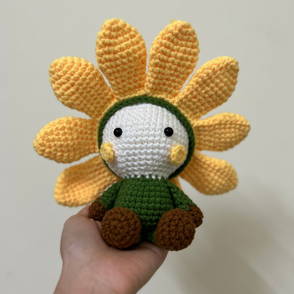 Búp Bê Nhồi Bông Hoa Hướng Dương Bằng Len 20cm, Búp Bê Handmade