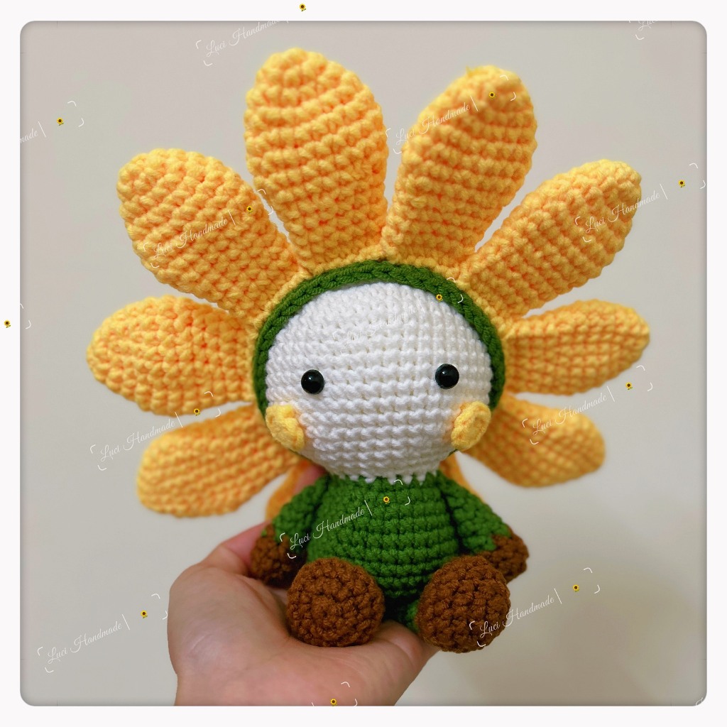 Búp Bê Nhồi Bông Hoa Hướng Dương Bằng Len 20cm, Búp Bê Handmade