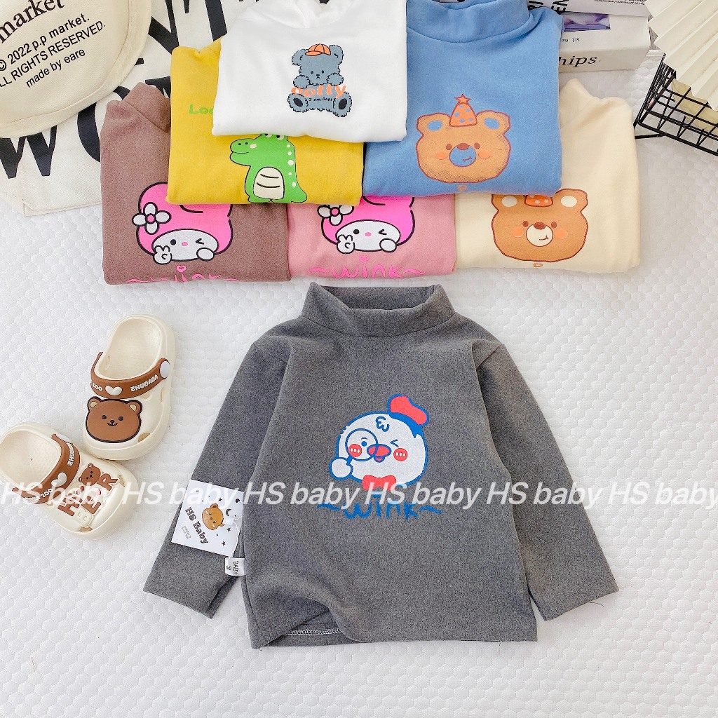 Áo Giữ Nhiệt Cho Bé Trai, Bé Gái Basic Chất Liệu Bozip Trơn Cổ Cao 3 Phân - LYBABY - AP23