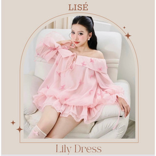 Lise clothing |Đầm trễ vai bướm hồng Lili Dress Kèm Quần