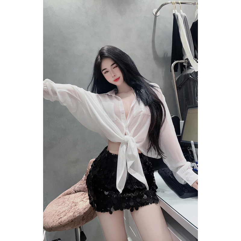 Set áo sơmi+ Chân váy kim sa 🖤