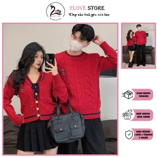 Áo đôi, Áo len đôi nam nữ dẹt kim màu đỏ đón Noel Năm Mới đồ đôi couple 2LOVE thu đông  Mã 13