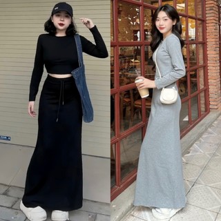 Set Áo Crotop Phối Chân Váy Dáng Dài Thời Trang Cá Tính MS99
