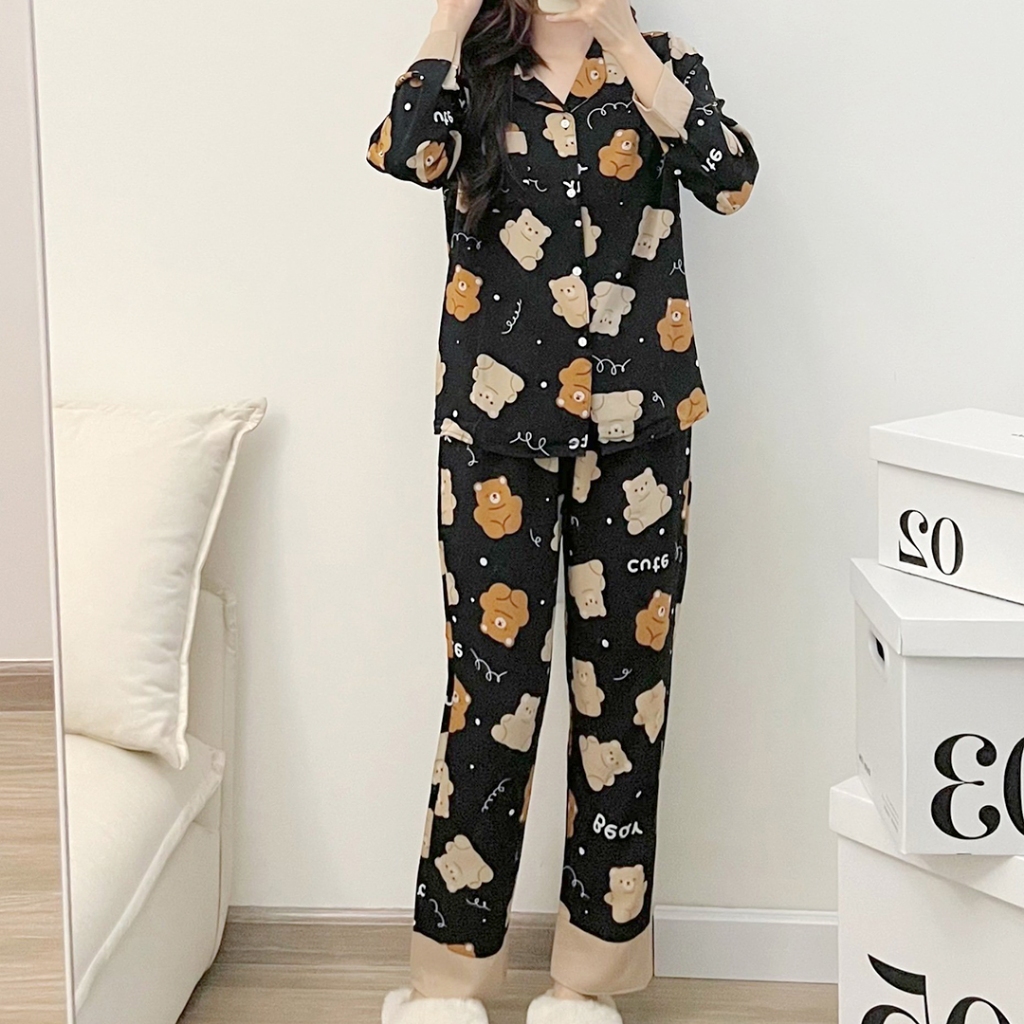 Đồ ngủ pijama mặc nhà quần dài lụa mango hoạ tiết dễ thương THOCA HOUSE bộ ngủ hoạt hình cộc tay quần dài mát mẻ