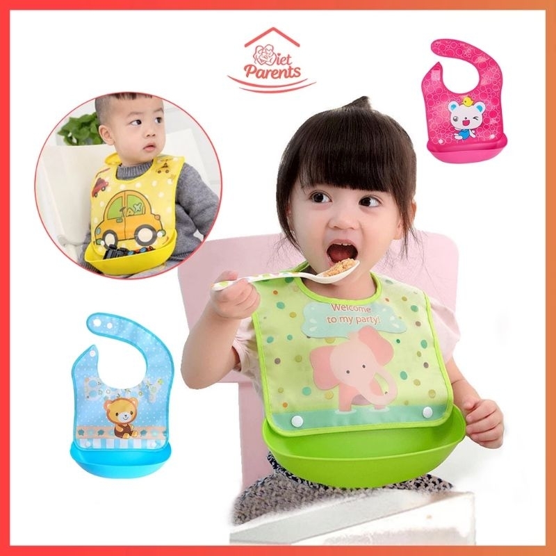 Yếm Ăn Dặm Có Máng Hứng Cúc Bấm Tháo Rời, Tiện Lợi Cho Bé