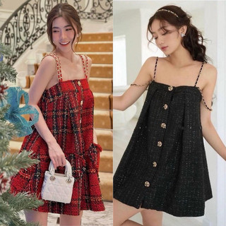 Đầm suông dạ đen 2 dây xích - hàng thiết kế loại 1