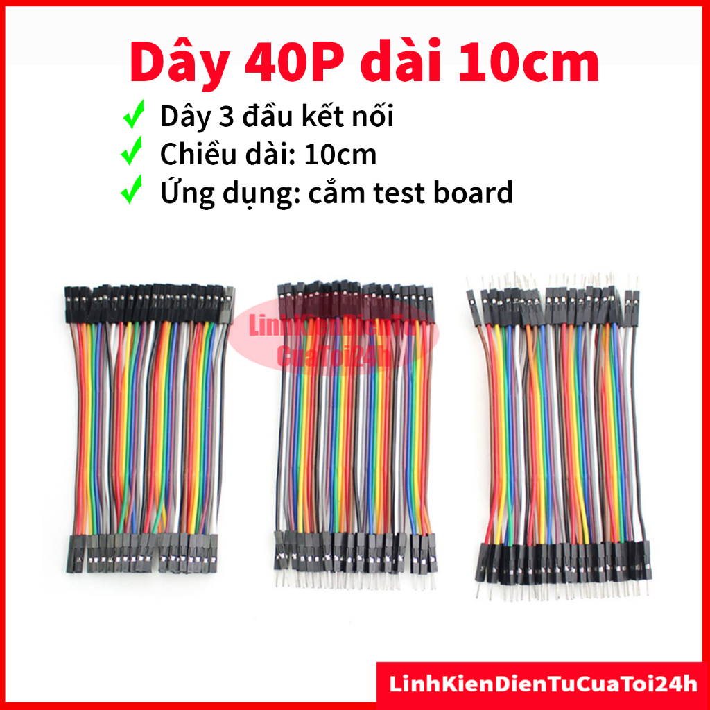 Bộ Sợi Dây Nối 40P 7 Màu Dài 10Cm 3 Loại Đầu: Cái - Cái, Đực - Cái, Đực - Đực