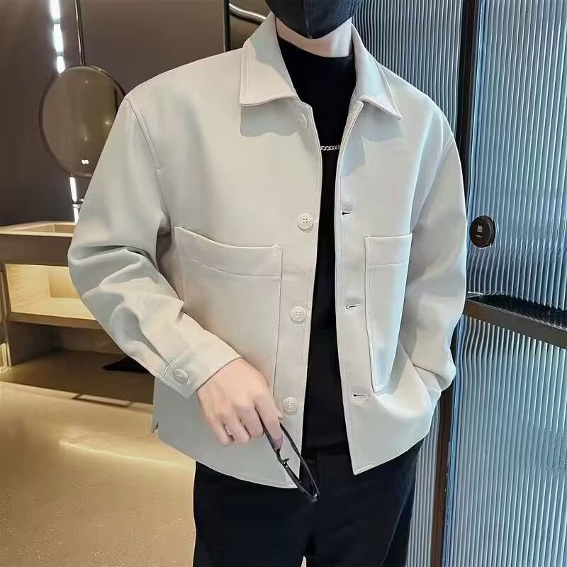 Áo Khoác Dạ Dáng Ngắn Da Lộn Phối Túi Lớn Unisex