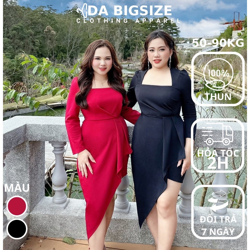 DA BIGSIZE - Đầm Body Nữ Bigsize , Váy Dự Tiệc Tay Dài Xẻ Đùi Với Chất Thun Co Dãn Dày Dặn Dành Cho Người Mập 50-90kg