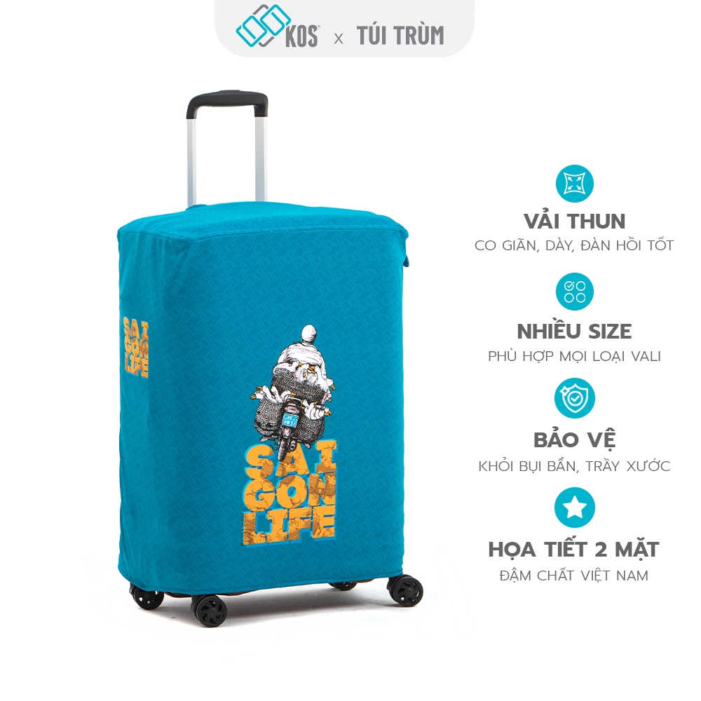 Túi trùm vali du lịch cao cấp hình Xe Vịt Sài gòn Life - Size S 20 inch/ M 26 inch/ L 30 inch - thun co dãn 4 chiều