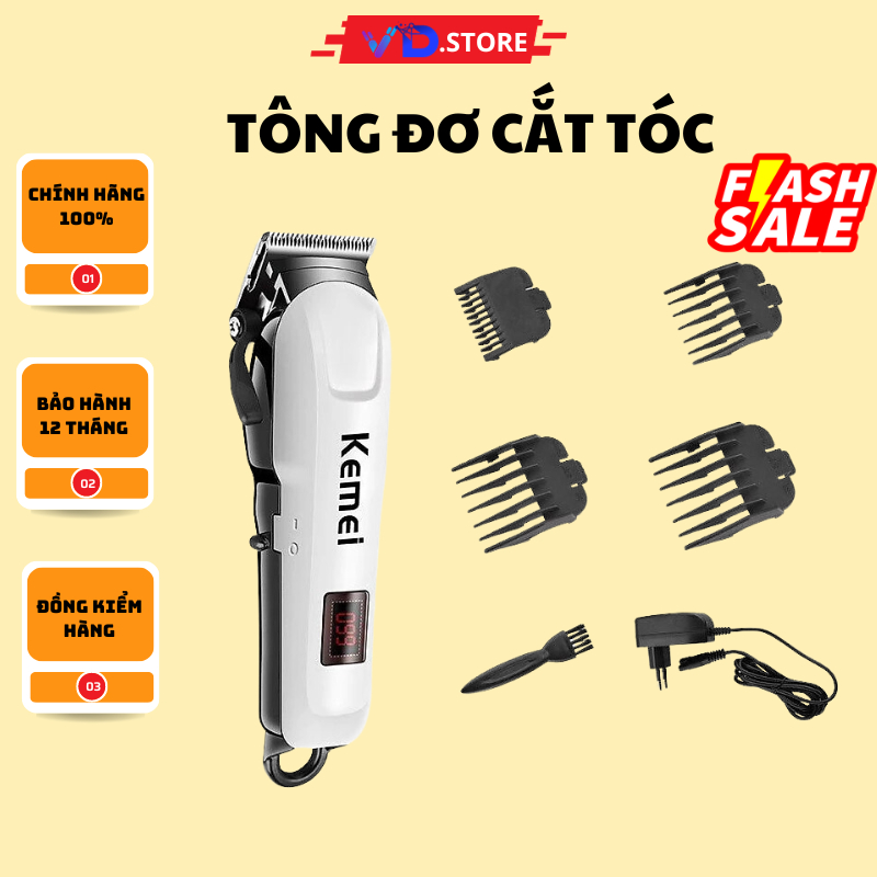 Tông Đơ Cắt Tóc Kemei KM-809A Chính Hãng Màn Hình Led Hiển Thị Pin bảo hành 12 tháng-VD.STORE