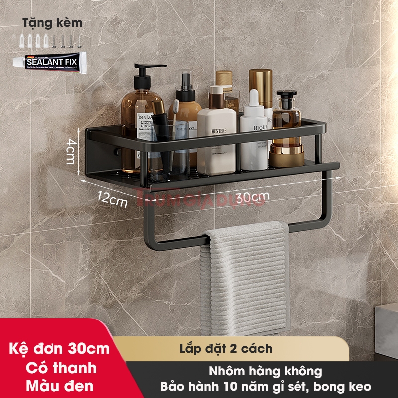 Giá kệ để đồ nhà bếp, nhà tắm TRÙM GIA DỤNG dán tường, khoan tường, chất liệu nhôm hàng không.