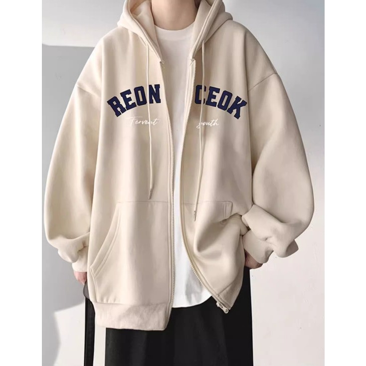 Áo khoác nỉ hoodie zip in chữ REONCEOK unisex vải dày dặn phong cách HÀN QUỐC